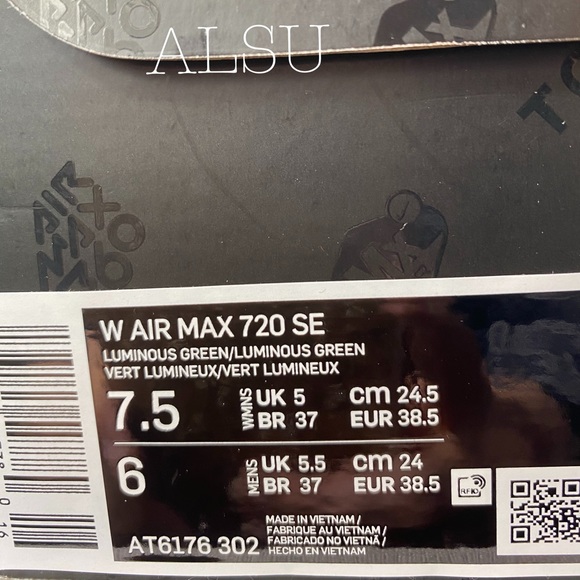 Nike Air Max 720 SE Luminous Green Yellow W AUTHEN - Picture 7 of 8